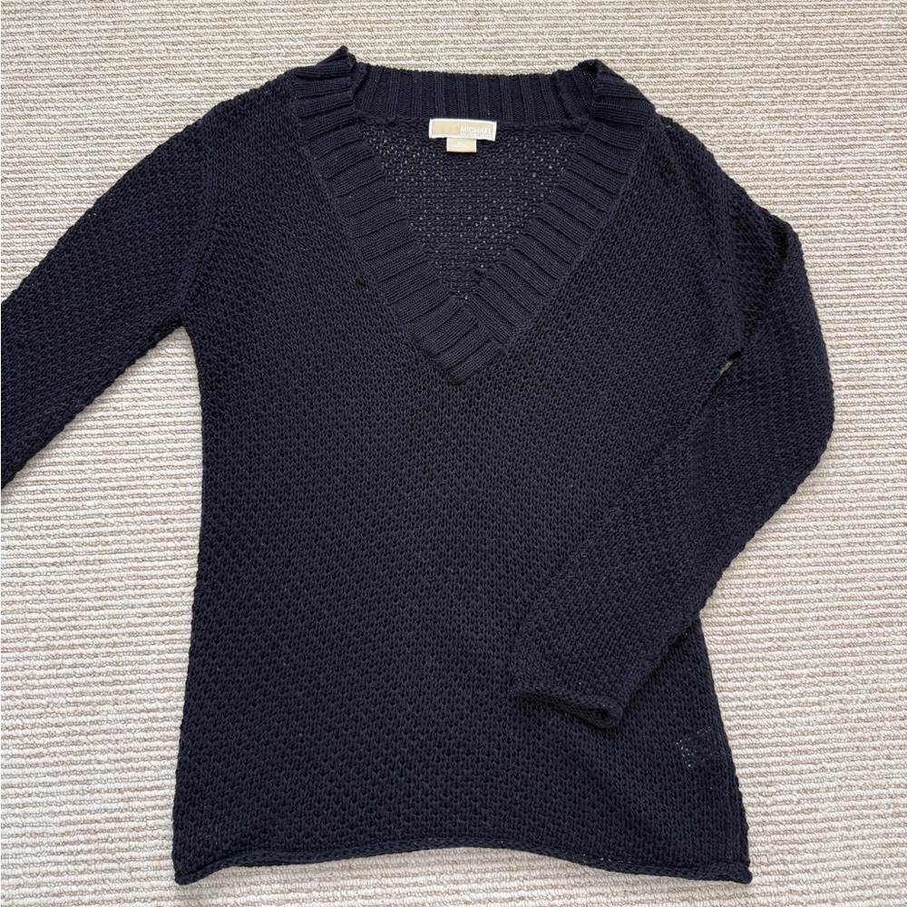 Michael Kors Women's Navy V-Neck Knit Sweater